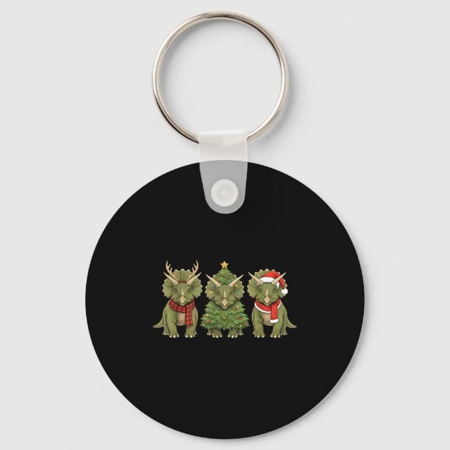 Santa Dinosaur Christmas Tree Triceratops Lover Xm Schlüsselanhänger (Vorderseite)