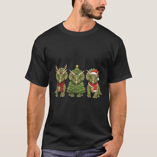 Santa Dinosaur Christmas Tree Triceratops Lover Xm T-Shirt (Vorderseite)
