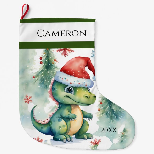 Santa Dinosaur Großer Weihnachtsstrumpf (Vorderseite)