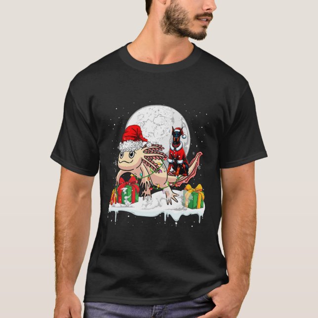 Santa Dobermann Riding Axolotl Weihnachtsmann Kind T-Shirt (Vorderseite)