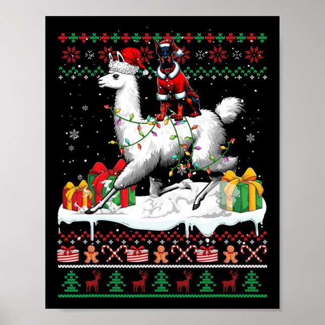 Santa Dobermann Riding Llama Christmas Sweater Lov Poster (Vorne)