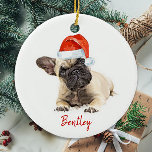 Santa Dog Französischer Bulldog Niedlicher Welpen  Keramik Ornament