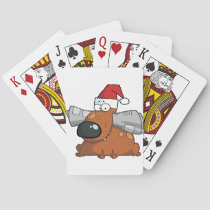 Santa Dog hält die Zeitung im Mund Spielkarten