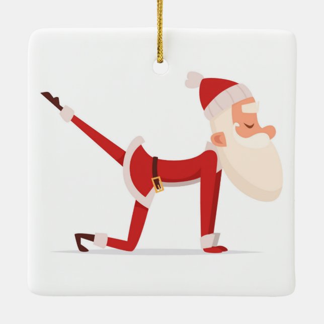 Santa Doing Yoga Keramikornament (Rückseite)