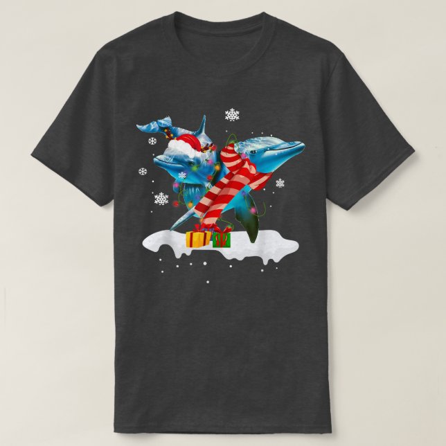 Santa Dolphin Animal Christmas Lights Lover Christ T-Shirt (Design vorne)