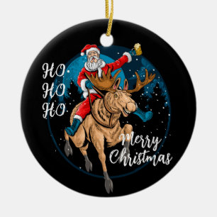 Santa Drinking Bier und Reitsport Keramik Ornament