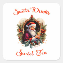 Santa Drinks Süßteeaufkleber Quadratischer Aufkleber
