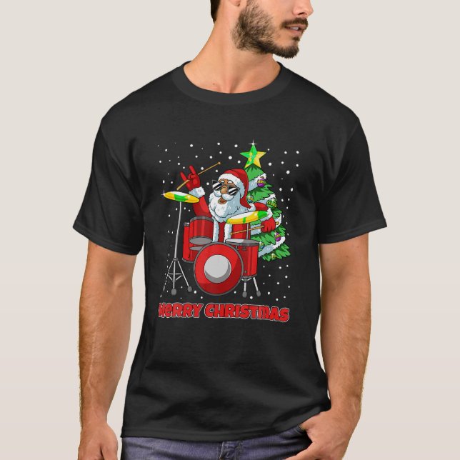Santa Drummer Christmas Pajama X Mas Drum Player M T-Shirt (Vorderseite)