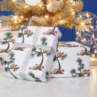 Santa-Eichhörnchen in Pilzbaum-Geschenkpapier Geschenkpapier