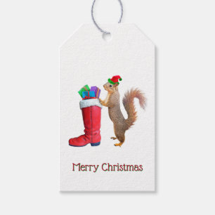 Santa Eichhörnchen mit aktuellen Geschenketiketten Geschenkanhänger