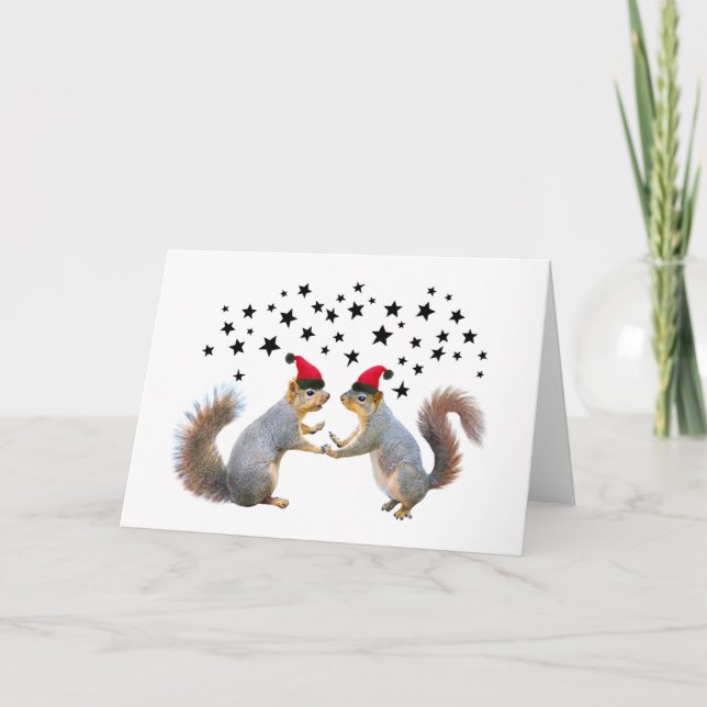 Santa Eichhörnchen mit Sterne-Urlaubskarte Karte (Vorderseite)