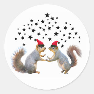 Santa Eichhörnchen mit Sternklebern Runder Aufkleber