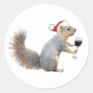 Santa Eichhörnchen mit Weinaufkleber Runder Aufkleber