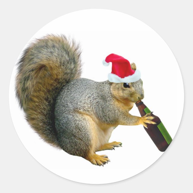 Santa Eichhörnchen Trinkbier Runder Aufkleber (Vorderseite)