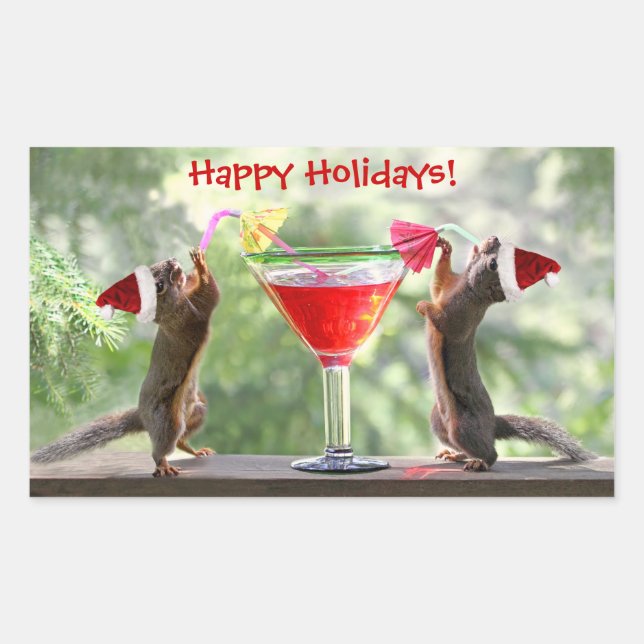 Santa Eichhörnchen trinken einen Cocktail Rechteckiger Aufkleber (Vorderseite)