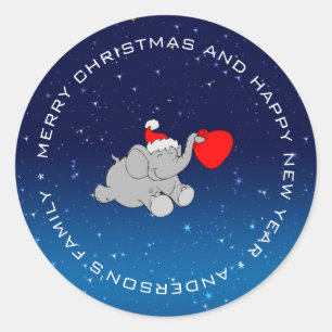 Santa Elephant mit Tasche Runder Aufkleber