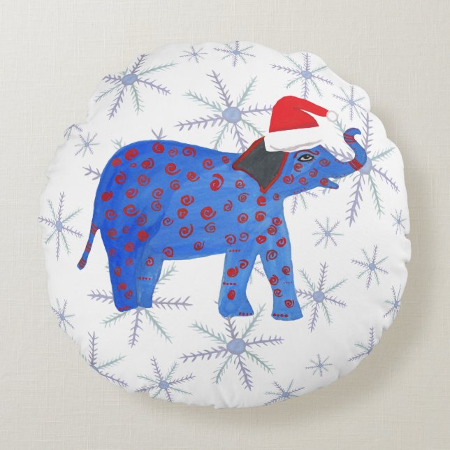 Santa ElephantRunde Kissen (Vorderseite)