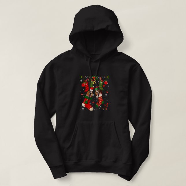 Santa Elf Basset Hounds Inside Christmas Socks Dog Hoodie (Design vorne)