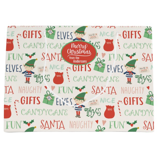 Santa Elf Freunde Personalisierter Urlaub Große Geschenktüte (Vorderseite)