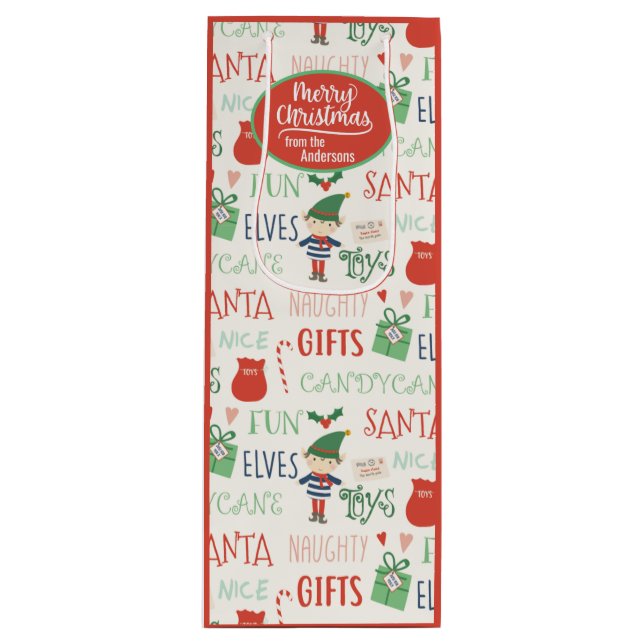 Santa Elf Friends Personalisiert  Geschenktüte Für Weinflaschen (Vorderseite)