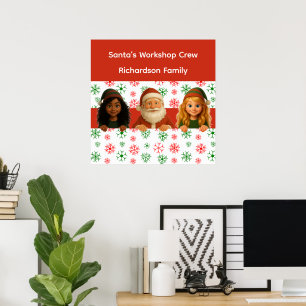 Santa & Elf Gesichter   Nordpol-Spaß-Weihnachts-Tü Poster
