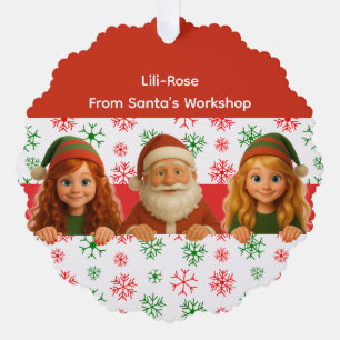 Santa & Elf Gesichter Nordpol-Spaß Weihnachtspap Ornament Karte
