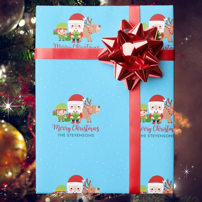 Santa Elf Reindeer Familienname Weihnachten Geschenkpapier (Von Creator hochgeladen)