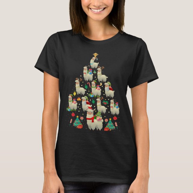 Santa ELF Reindeer Llama Xmas Tree Light Llama T-Shirt (Vorderseite)
