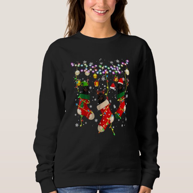 Santa Elf Rentier Dackel in den Weihnachtssocken L Sweatshirt (Vorderseite)