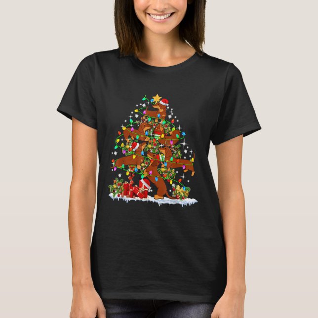 Santa Elf Rentier Dackel Weihnachtsbaum Christus T-Shirt (Vorderseite)