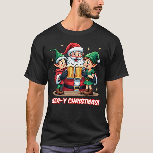 Santa & Elves Beer Fest Weihnachten T-Shirt (Vorderseite)