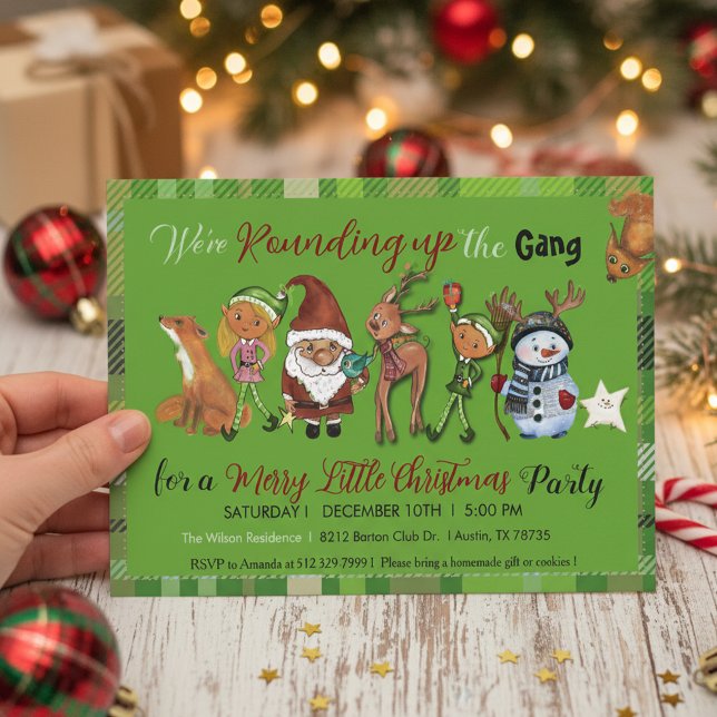 Santa, Elves, Deer & Snowman Gang Christmas Einladung (Santa, Elves, Deer & Snowman Gang Christmas Invitation)