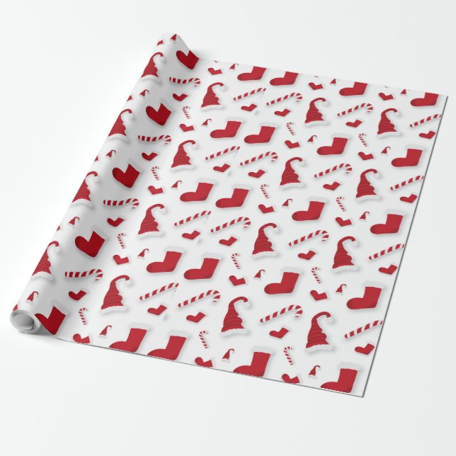 SANTA EMBOSED VIBRANT RED HUE WHUE HOLIDAYSEASON GESCHENKPAPIER (Ungerollt)