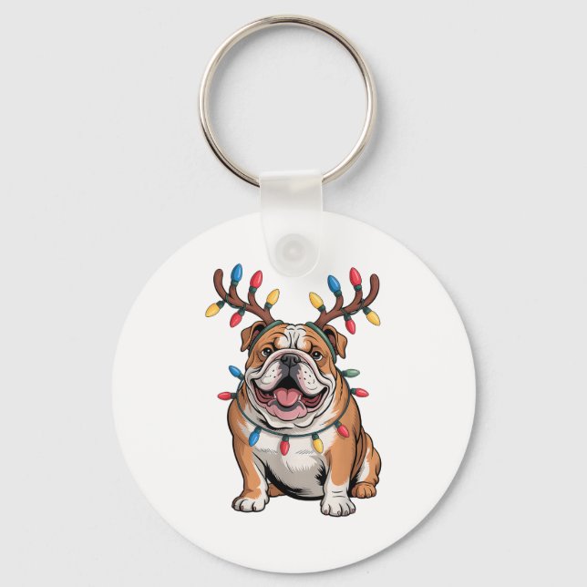 Santa English Bulldog Reindeer Light Christmas  Schlüsselanhänger (Vorderseite)