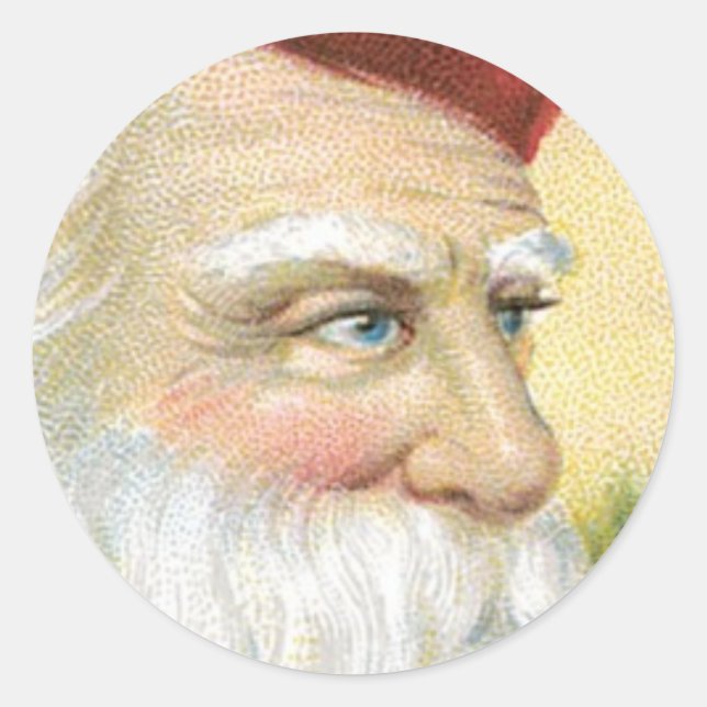 Santa, "Er sucht dich!" Runder Aufkleber (Vorderseite)
