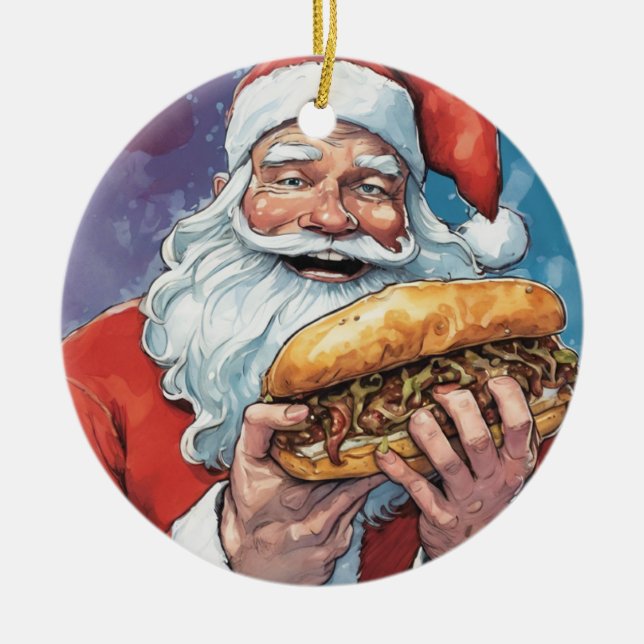 Santa Essen Philly Cheesesteak Keramik Ornament (Vorne)