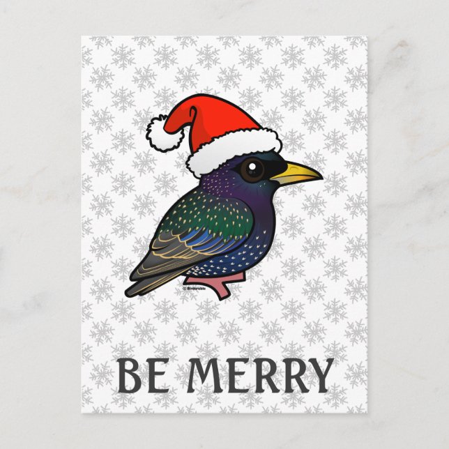 Santa European Starling Feiertagspostkarte (Vorderseite)