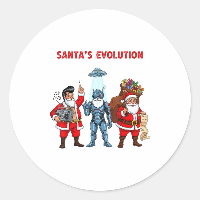 Santa Evolution Robot Clic Future Funny Christmas  Runder Aufkleber (Vorderseite)