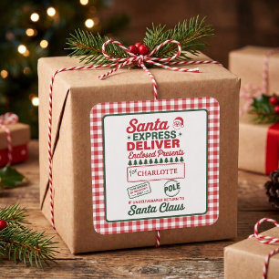 Santa Express Lieferung Weihnachtskariert Quadratischer Aufkleber