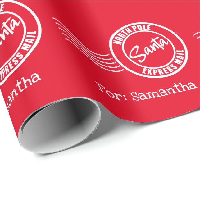 Santa Express Post Nordpol Lieferung rot weiß Geschenkpapier (Rolleneckpunkt)
