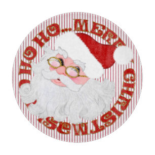 Santa Face Circle Red Stripes Glass Cutting Board Schneidebrett