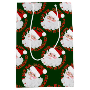 Santa Face Circles Green-Gift-Bag Mittlere Geschenktüte
