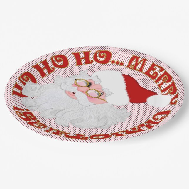Santa Face Circles Red Striping PAPER PARTY TELLER (Schrägansicht)