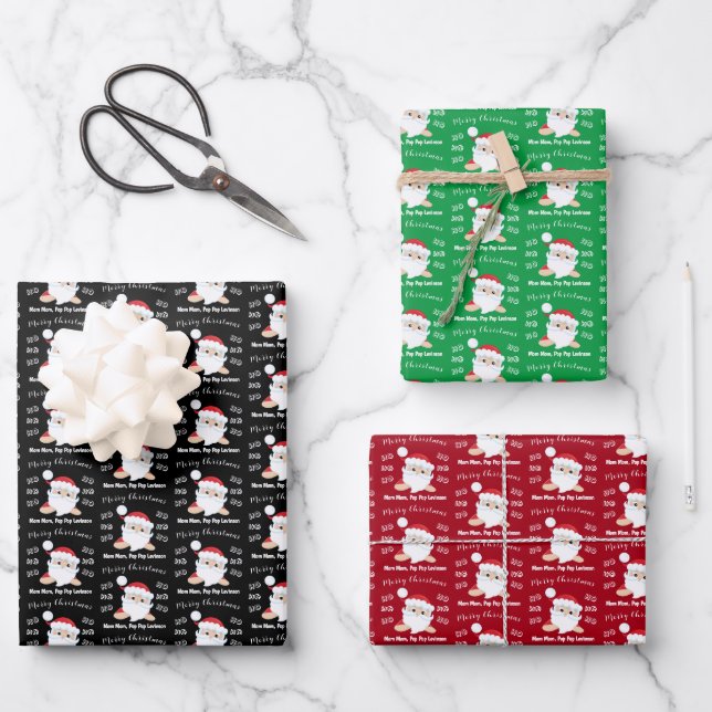 Santa Face Frohe Weihnachten Ho Ho Ho Custom Geschenkpapier Set (Vorderseite)