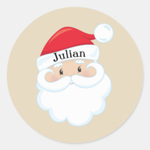 Santa Face mit dem Namen auf Cap Runder Aufkleber