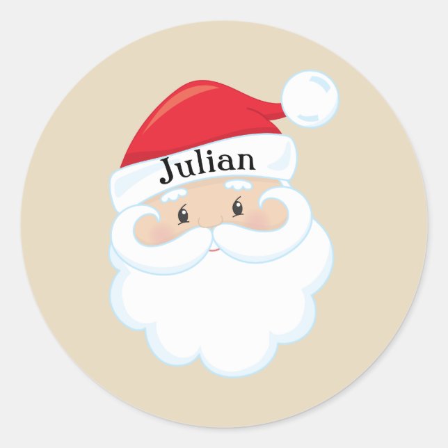 Santa Face mit dem Namen auf Cap Runder Aufkleber (Vorderseite)