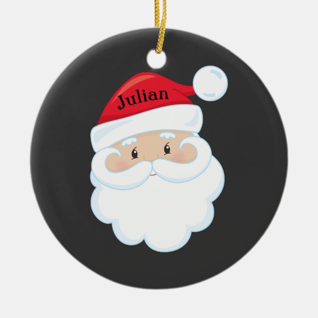 Santa Face mit Namen auf Hut Keramik Ornament (Vorne)