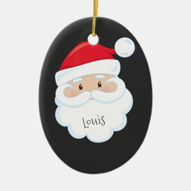 Santa Face mit Namen und Jahr Keramik Ornament (Vorne)