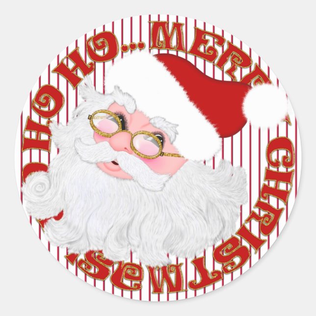 Santa Face, Red Stripe ROUND CHRISTMAS STICKERS (Vorderseite)