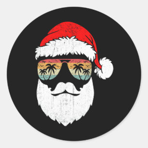 Santa Face Retro Sungles Hawaii Weihnachten Weihna Runder Aufkleber